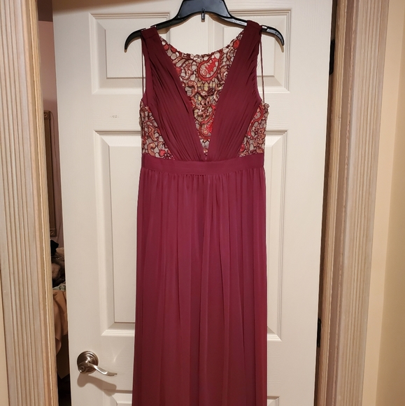 Burgundy Adrianna Papell Floor Length Gown - Picture 1 of 4